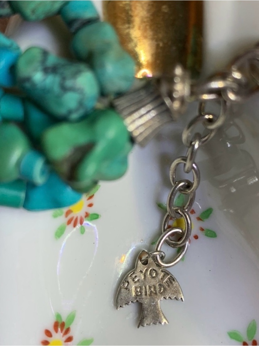 Necklace PEYOTE BIRD Artisan Vintage Beautiful Turquoise Silver 5 Strands Boho - Picture 3 of 4